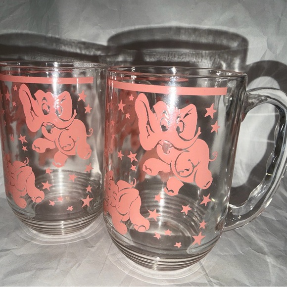 Vintage Hazel-Atlas Dancing Pink Elephant Beer Handled Mug Glass MCM Set Of 2 - Picture 10 of 15